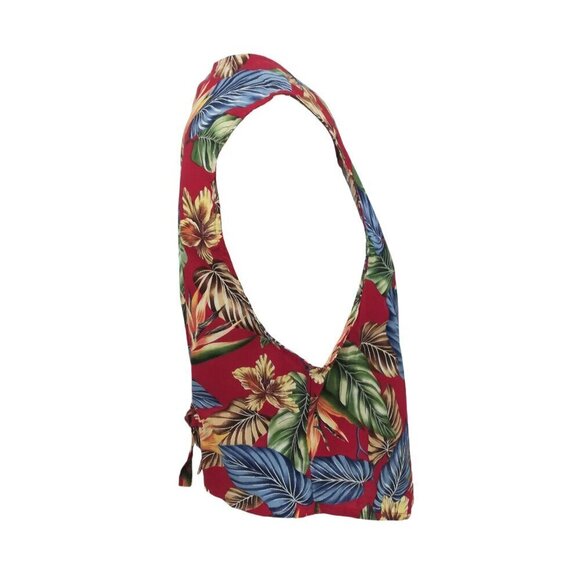 Vintage Confetti Hawaiian Floral Print Vest Sleeveless Shirt Size M 80s 90s Red - Picture 13 of 15
